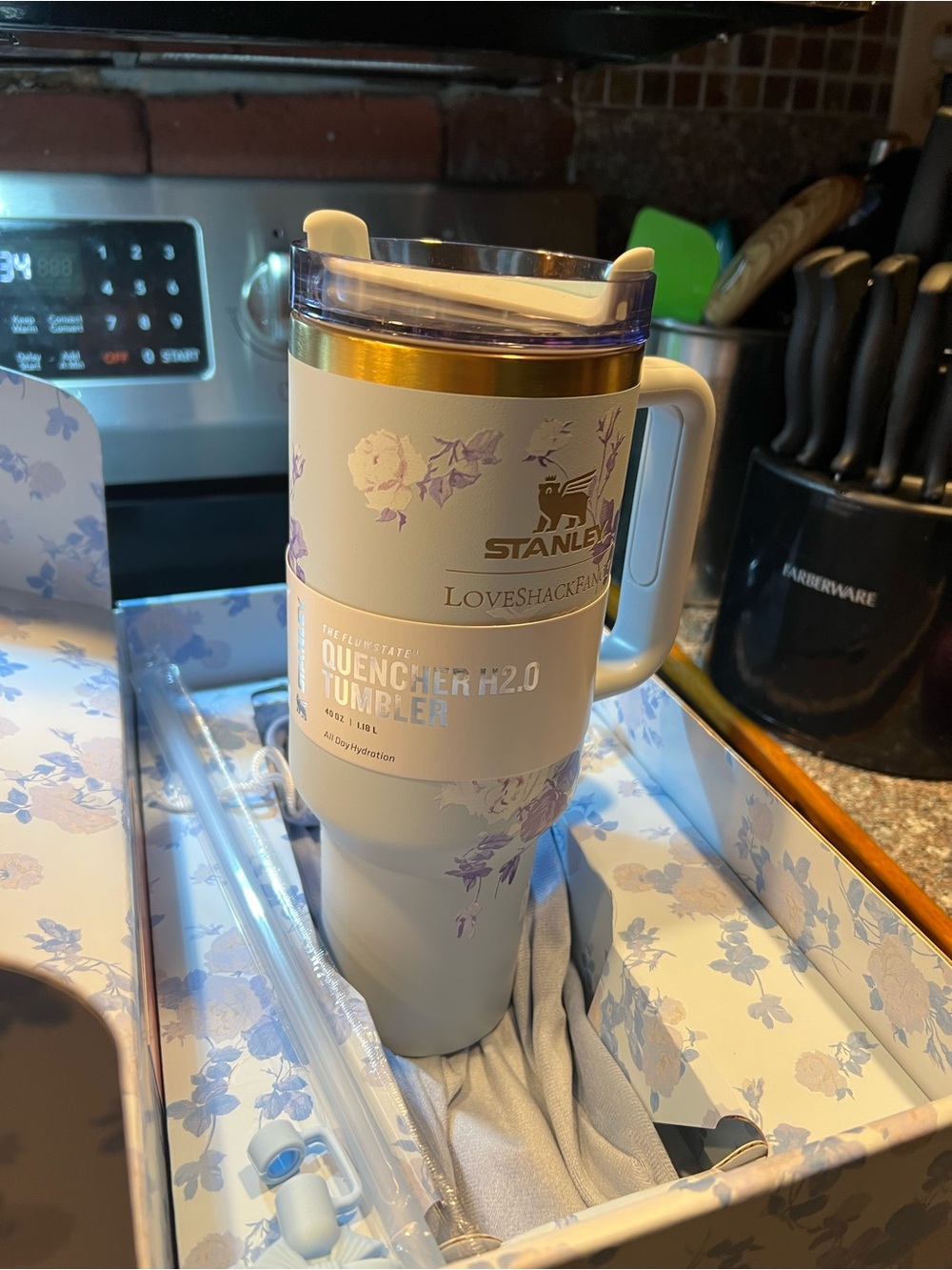 Stanley LoveShackFancy Floral Tumbler with Gold Accent